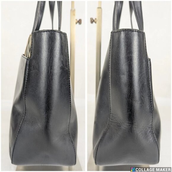 Vintage BURBERRY Nova Check Leather Handbag Black/Beige - Picture 6 of 12